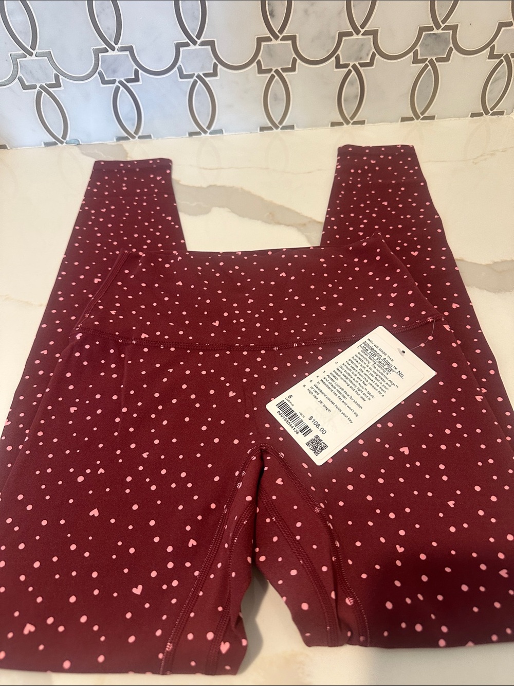 Sz 6 lululemon Align No Line High-Rise Pant 28’ Heart Scatter Dot Burgundy Bay